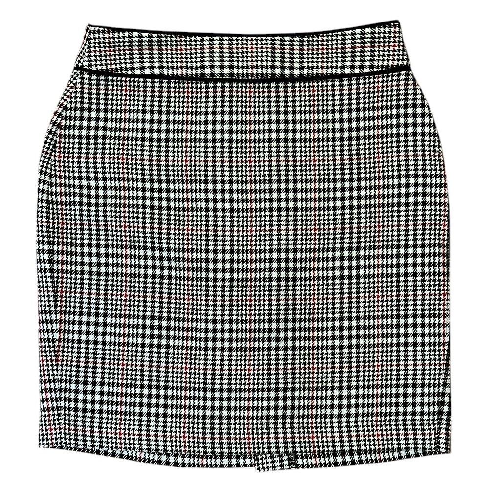 Banana Republic Black White & Red Houndstooth Mini Pencil Skirt Size 6